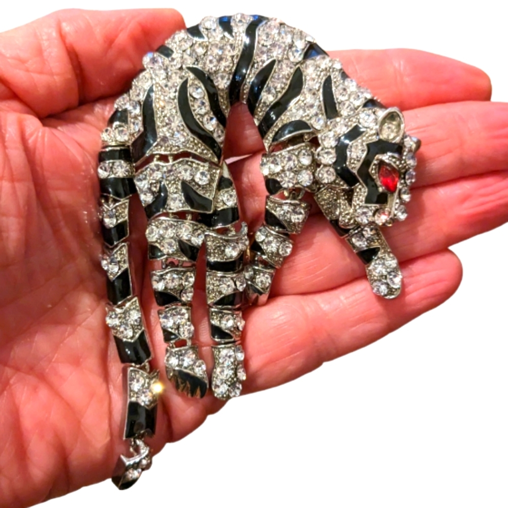 Vintage Leopard necklace costume Art Deco enamel & Rhinestone Ruby - Picture 16 of 16